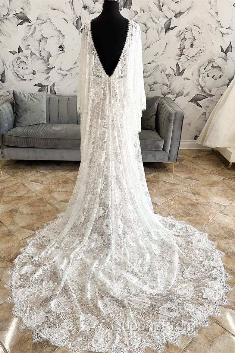 Lace Plunge V Mermaid Long Wedding Dress With Bell Sleeves Secondary image