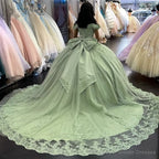 Lace Sage Green Quinceanera Dresses Applique Off Shoulder Dress
