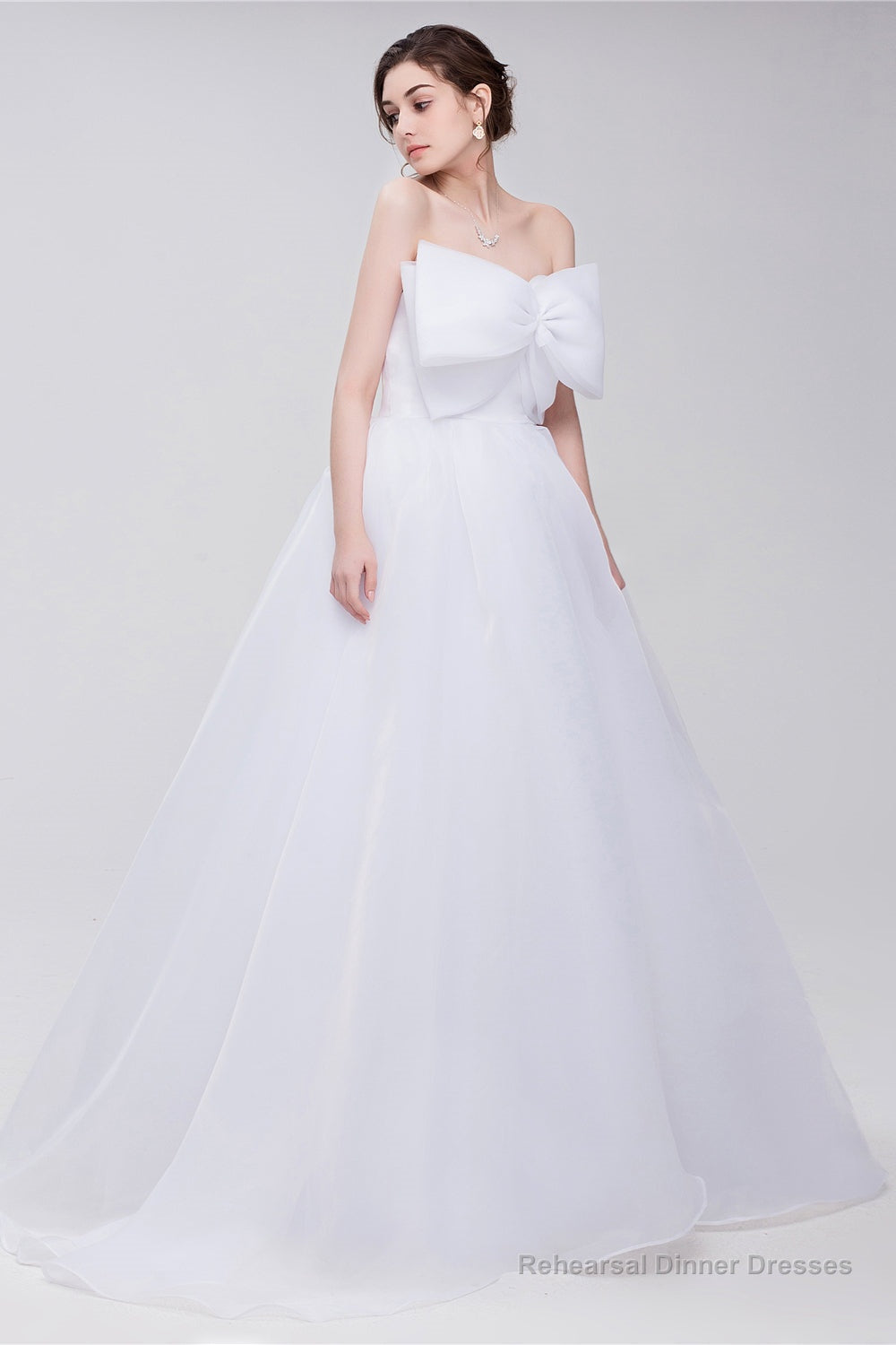 Lace Sheer Waist Long Pleated A-line Train Wedding Dresses with Half Sleeves