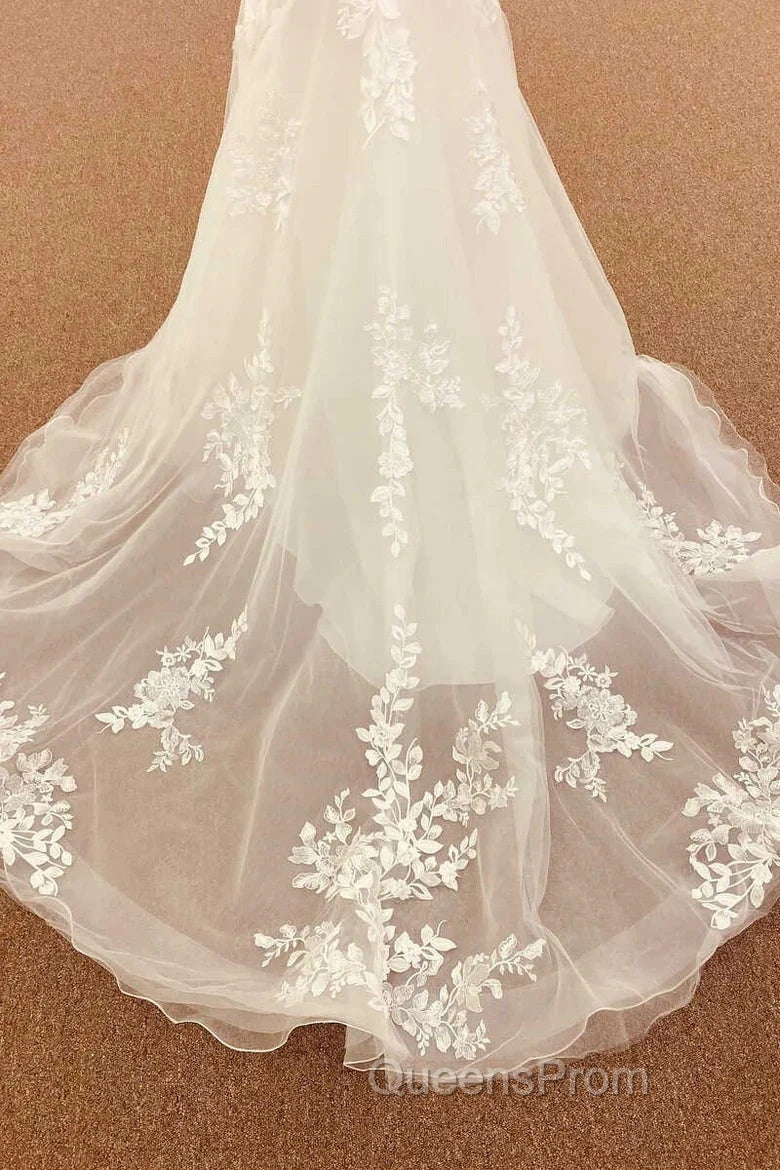 Lace Straps Backless Trumpet Long Wedding Dress