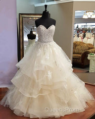 Lace Sweetheart Organza Layered Ball Gowns Wedding Dress