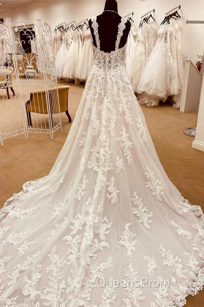 Lace Sweetheart Straps A-Line Long Bridal Gown