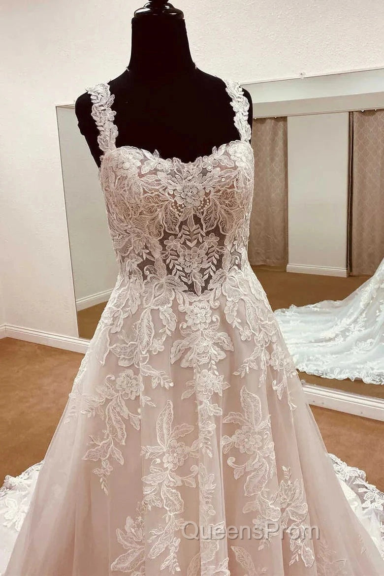 Lace Sweetheart Straps A-Line Long Bridal Gown