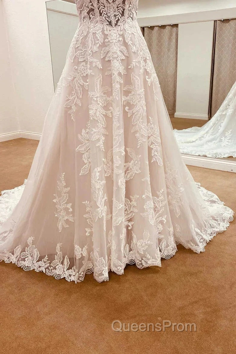 Lace Sweetheart Straps A-Line Long Bridal Gown