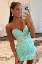 Lace-Up Hot Pink Corset Appliqued Bodycon Homecoming Dress