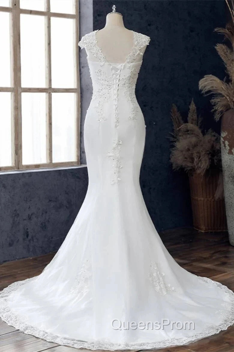 Lace V-Neck Cap Sleeve Trumpet Wedding Dress Secondary image