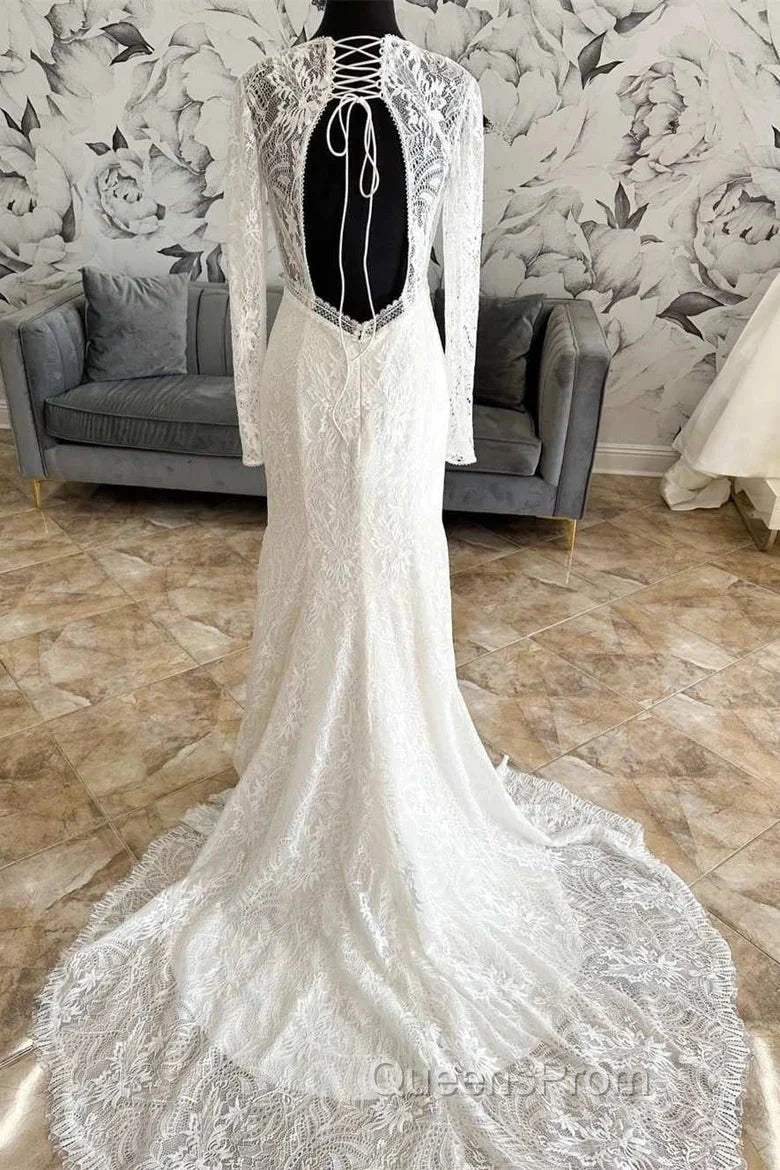 Lace V-Neck Lace-Up Back Long Sleeve Mermaid Wedding Dress Secondary image