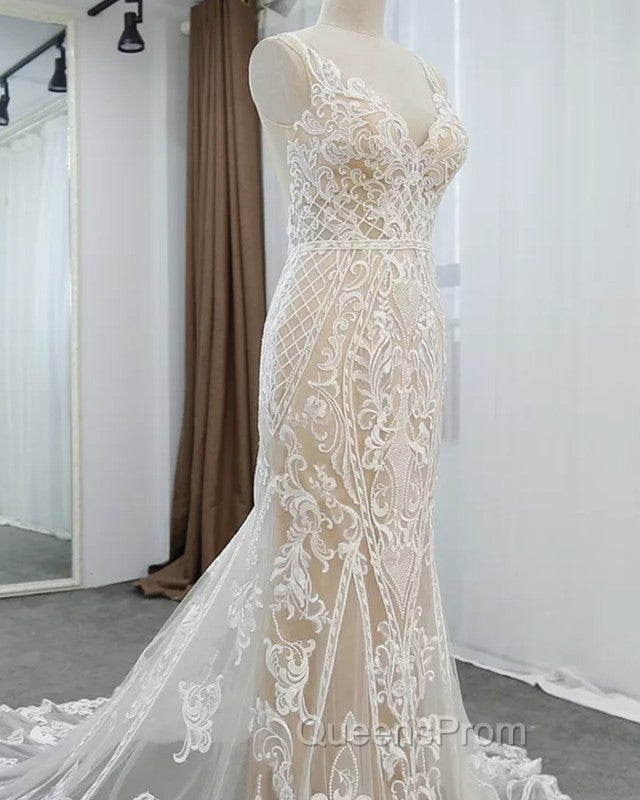 Lace V Neck Mermaid Wedding Dress Secondary image