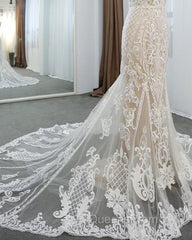 Lace V Neck Mermaid Wedding Dress