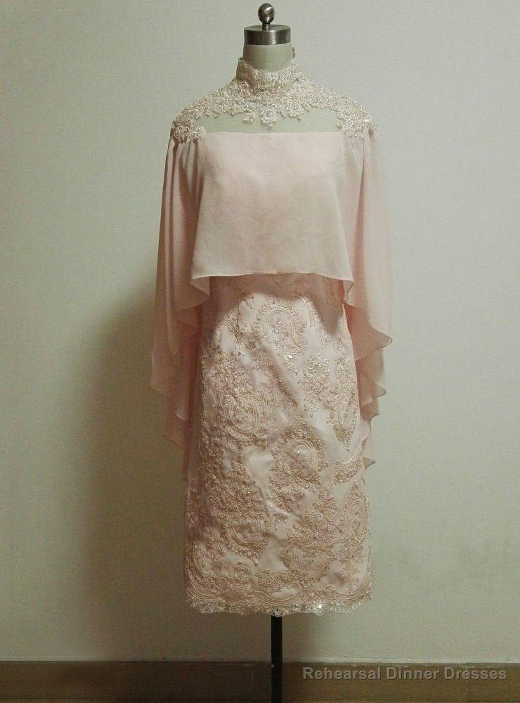 Latest Knee Length Mother of the Bride Dresses With Cape Evening Gowns Plus size Main image