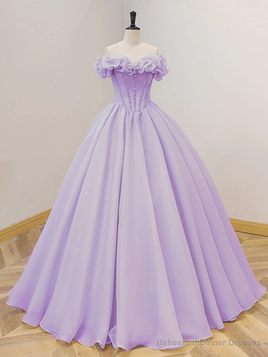 Lavender A-Line Off Shoulder Long Prom Dresses Purple Dress