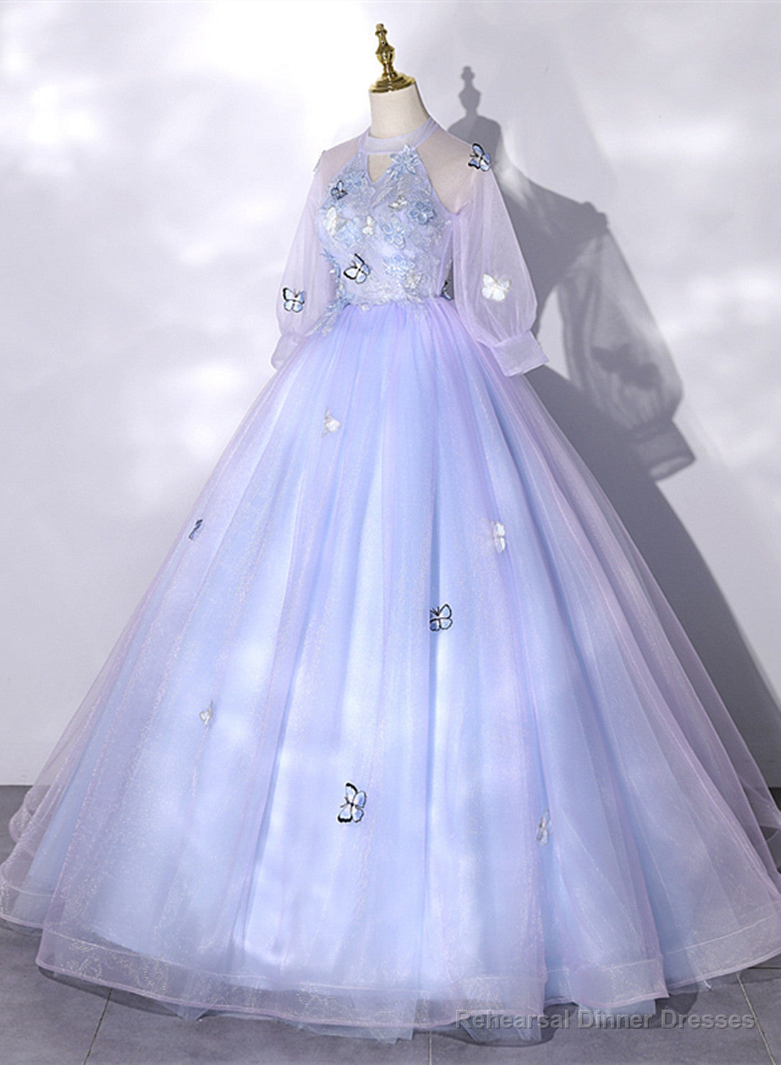 Lavender Ball Gown Tulle High Neckline Sweet 16 Dresses, Lavender Formal Dress Main image