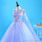 Lavender Flowers Round Neckline Party Dress, Sweet 16 Gown