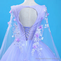 Lavender Flowers Round Neckline Party Dress, Sweet 16 Gown