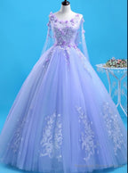 Lavender Flowers Round Neckline Party Dress, Sweet 16 Gown
