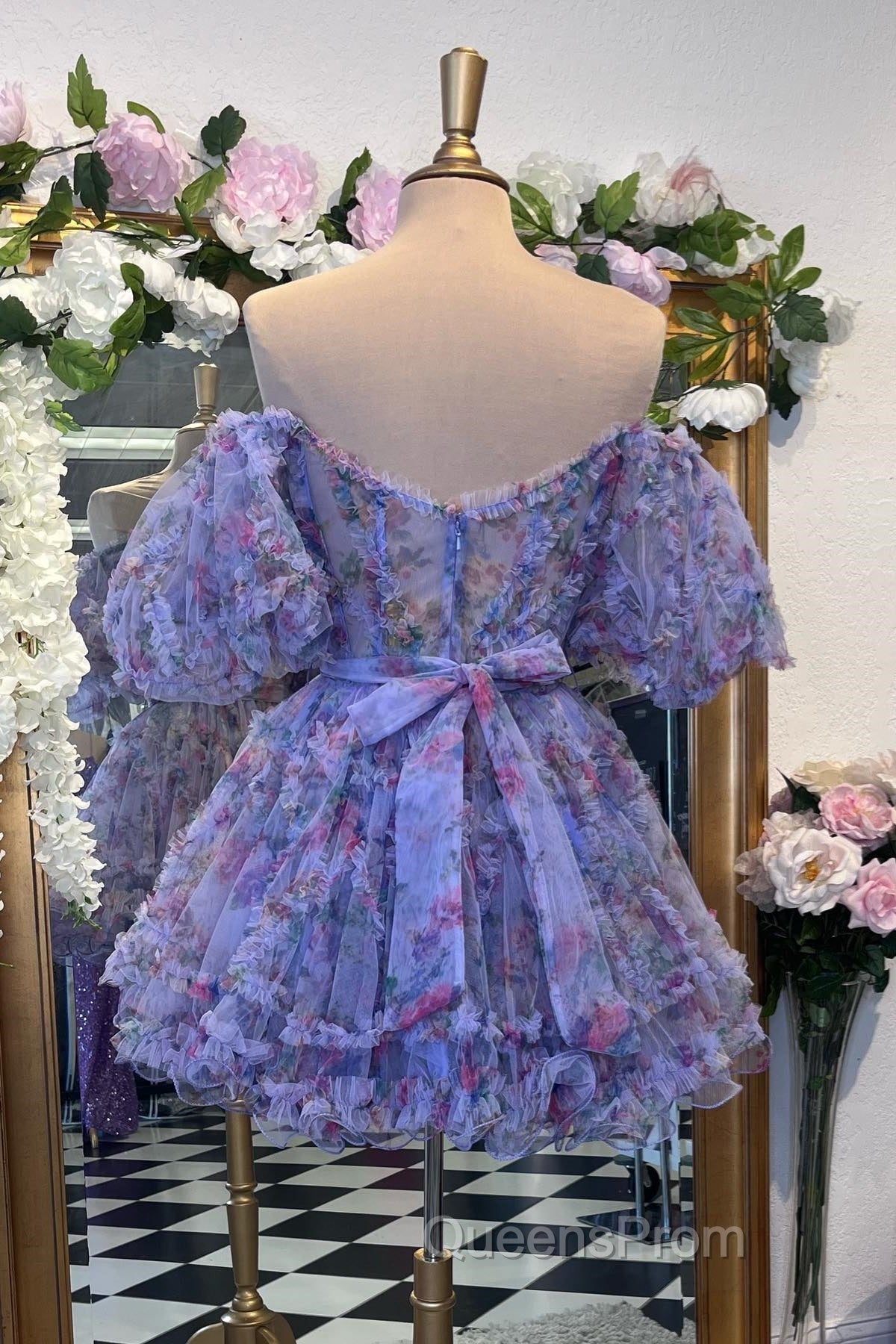 Lavender & Fuchsia Off-the-Shoulder Ruffles Homecoming Dress Secondary image