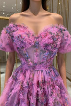 Lavender & Fuchsia Off-the-Shoulder Ruffles Homecoming Dress