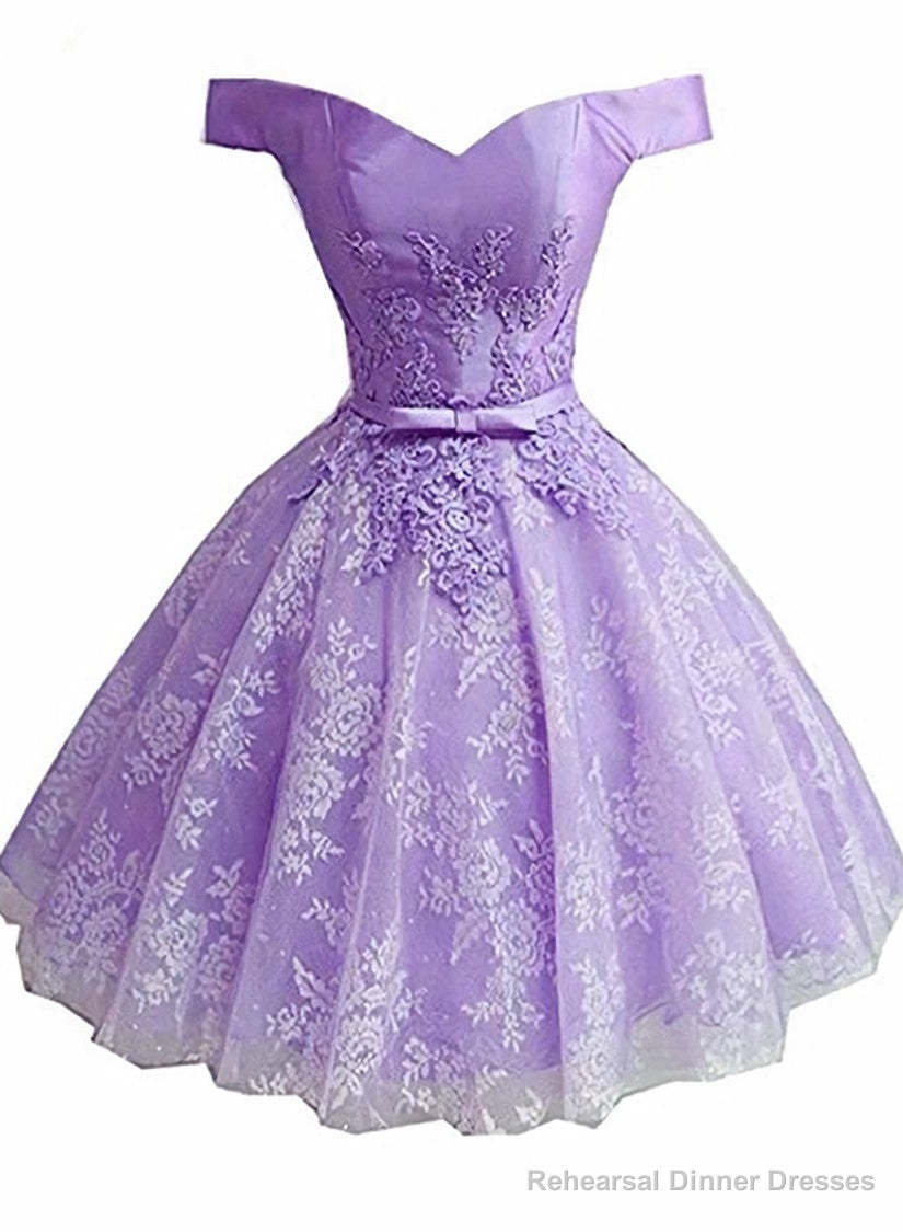 Lavender Lace and Satin Sweetheart Homecoming Dress, Lavender Short Prom Dress Main image