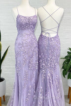 Lavender Lace Corset Evening Prom Dress Mermaid Scoop Evening Dress With Beading