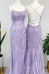 Lavender Lace Corset Evening Prom Dress Mermaid Scoop Evening Dress With Beading