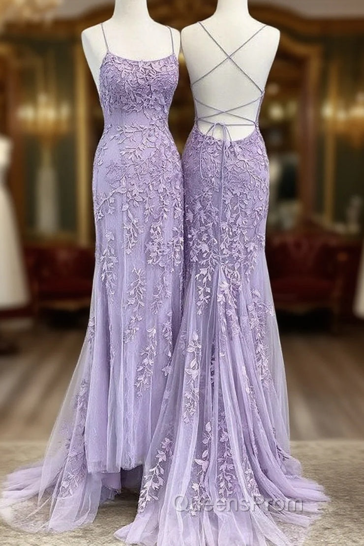 Lavender Lace Corset Evening Prom Dress Mermaid Scoop Evening Dress With Beading Main image