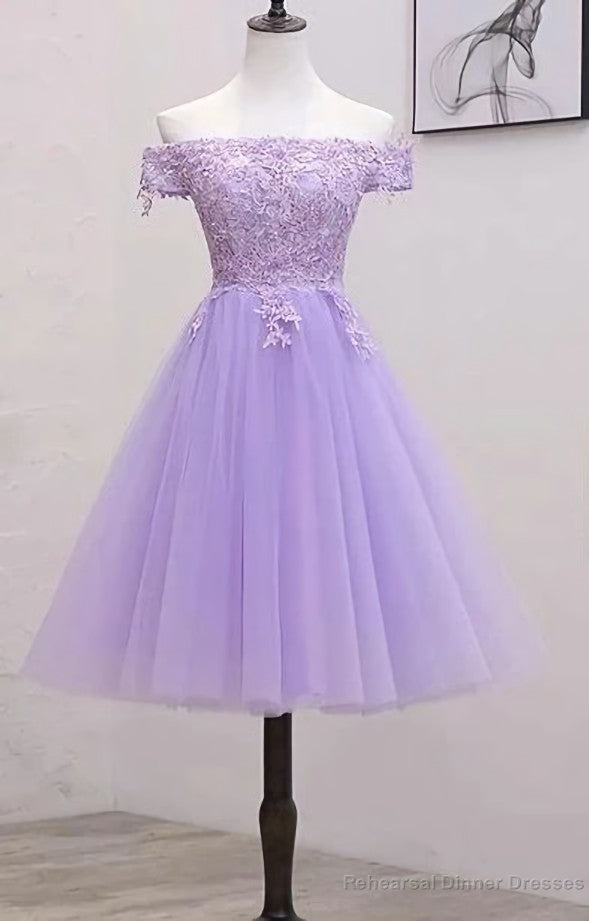 Lavender Lace Shoulder Short Cocktail Dresses A-line Main image