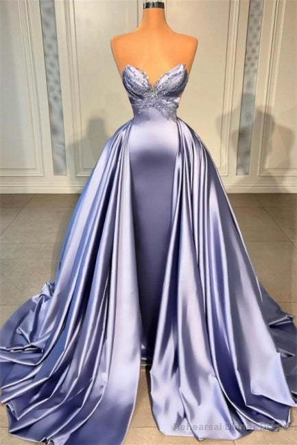 Lavender Long Glitter Sleeveless Prom Dress With Beads A-line Main image