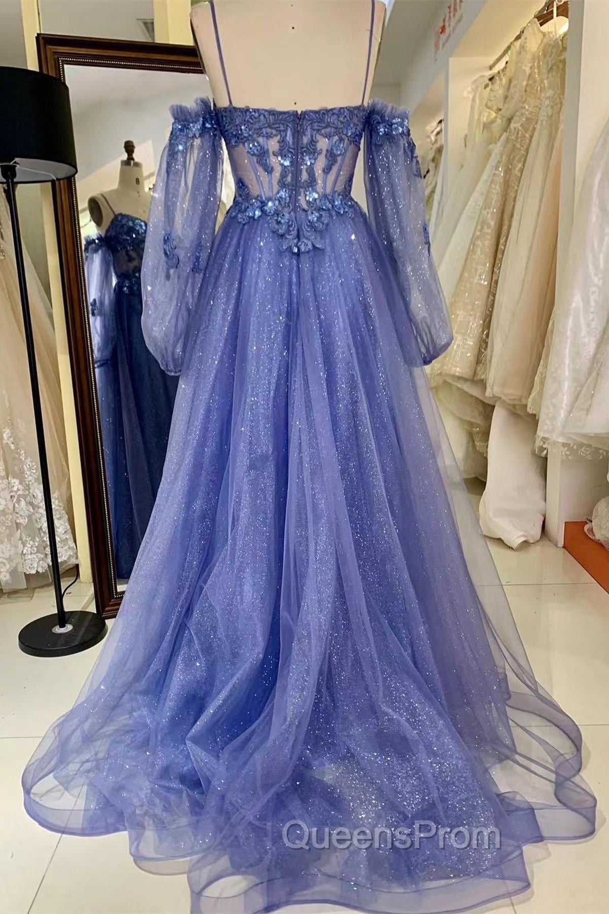 Lavender Off-The-Shoulder Sequins Applique Boning Long Evening Prom Dress Secondary image