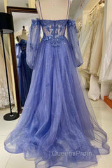 Lavender Off-The-Shoulder Sequins Applique Boning Long Evening Prom Dress