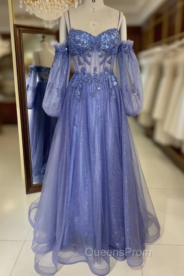 Lavender Off-The-Shoulder Sequins Applique Boning Long Evening Prom Dress Main image