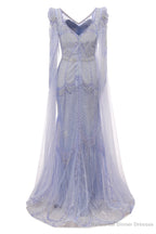 Lavender Prom Dresses Mermaid Heavily Beading Tulle Women Luxury Evening Dresses With Long Sleeves