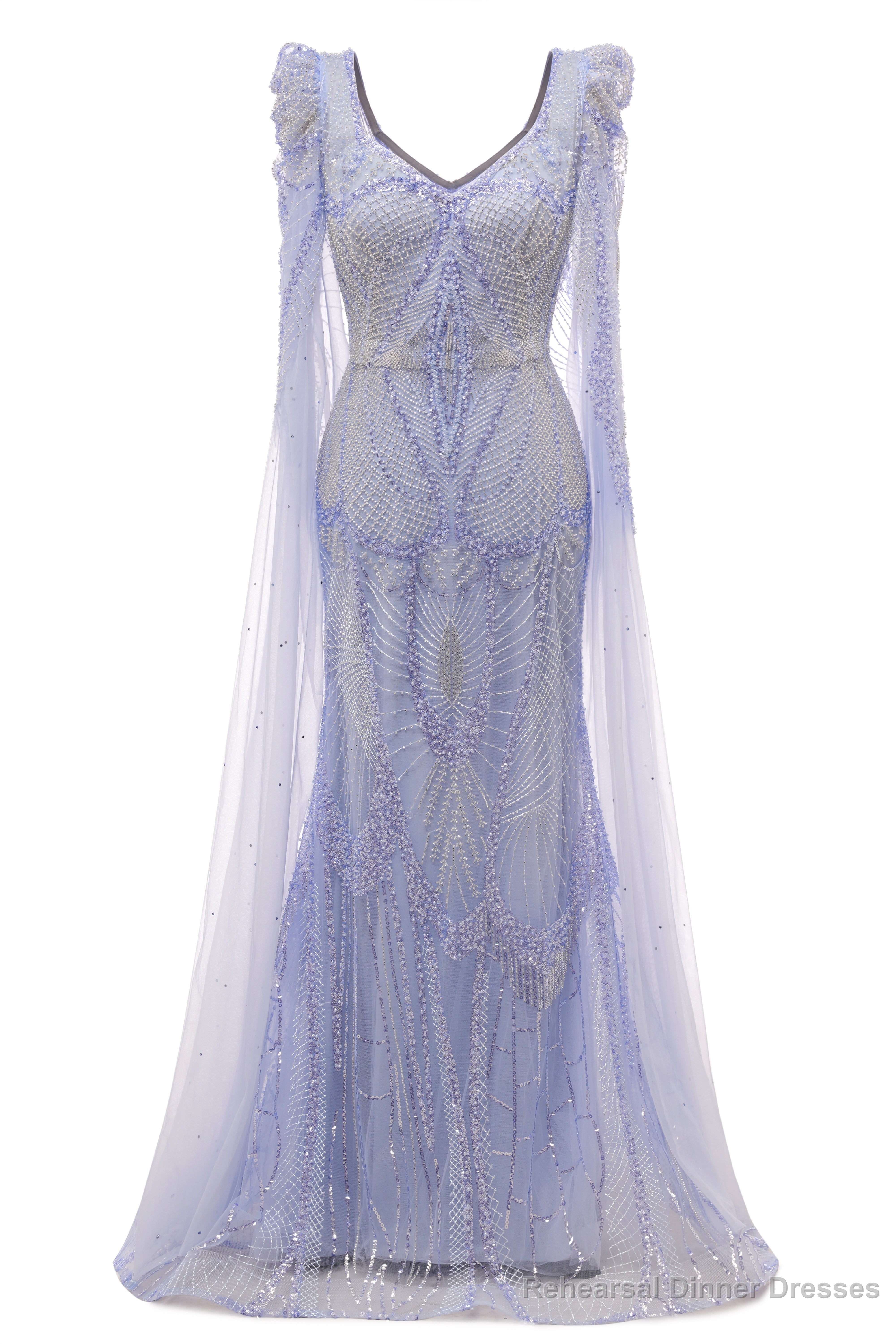 Lavender Prom Dresses Mermaid Heavily Beading Tulle Women Luxury Evening Dresses With Long Sleeves Main image
