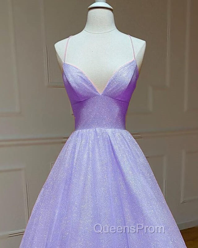 Lavender Sparkly Evening Prom Dress V Neck Ball Gown Secondary image