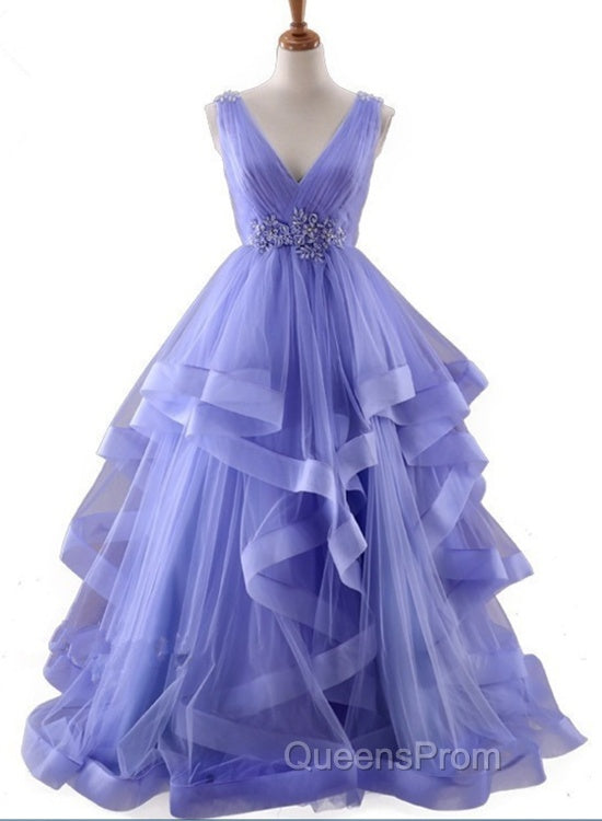 Lavender Tulle V-Neckline Layers Long Sweet 16 Dress, Light Purple Evening Prom Dress Party Dress Secondary image