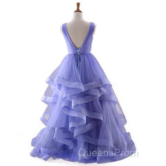 Lavender Tulle V-Neckline Layers Long Sweet 16 Dress, Light Purple Evening Prom Dress Party Dress