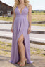 Lavender V Neck Chiffon Floor Length Bridesmaid Dresses Long Bridesmaid Dress With Pleated Split