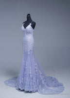 Lavener Tulle with Lace Sheath Spaghetti Straps Evening Dresses, Long Prom Dresses
