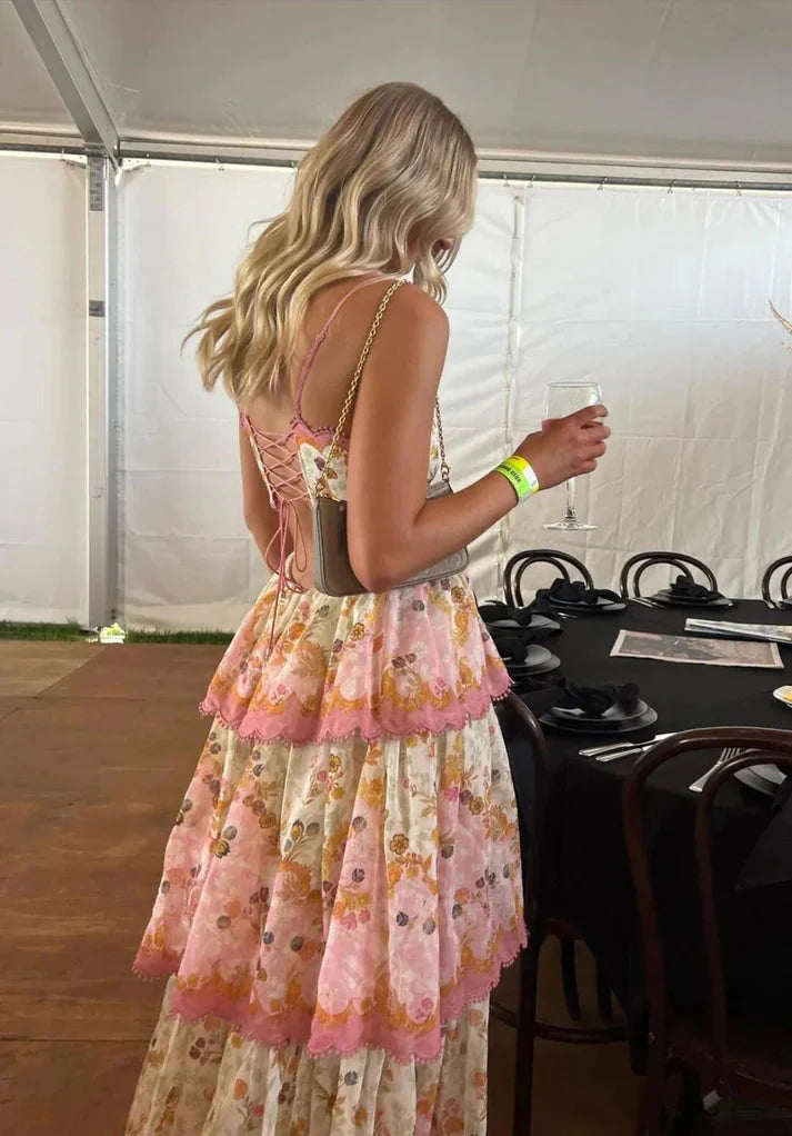 Orange Fashion Sweet Floral Layered Lace Long Prom Dress Evening Gown Garden Party Dress Secondary image