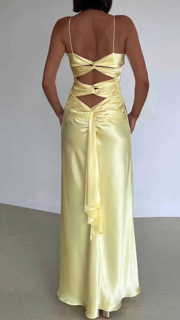 Yellow Fashion Elegant Satin Backless Long Spaghetti Straps Classy Evening Gown Classy Prom Dress Secondary image