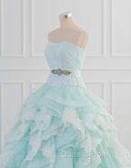 Light Blue A-Line Strapless Tulle Lace Long Evening Prom Dress Vintage Wedding Dress