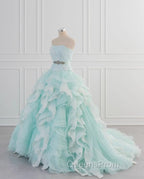 Light Blue A-Line Strapless Tulle Lace Long Evening Prom Dress Vintage Wedding Dress