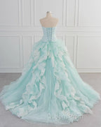 Light Blue A-Line Strapless Tulle Lace Long Evening Prom Dress Vintage Wedding Dress