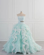 Light Blue A-Line Strapless Tulle Lace Long Evening Prom Dress Vintage Wedding Dress