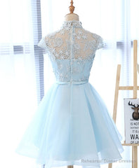 Light Blue Applique Short Prom Dress, Blue Homecoming Dress