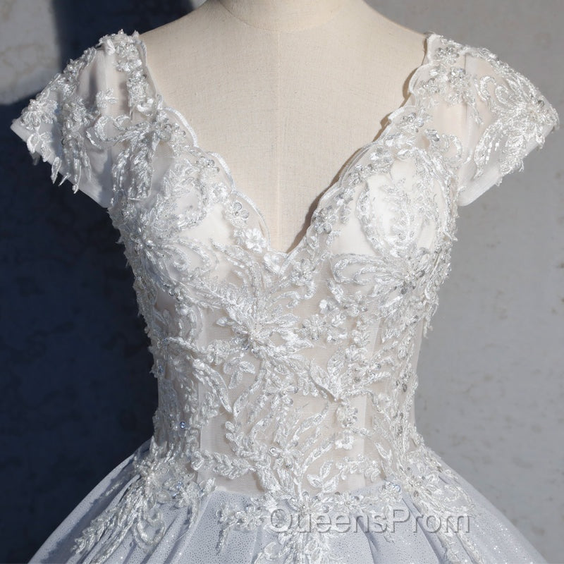 Light Blue Cap Sleeves Lace Top Ball Gown Sweet 16 Gown, Light Blue Evening Prom Dress Formal Dress