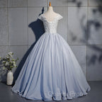 Light Blue Cap Sleeves Lace Top Ball Gown Sweet 16 Gown, Light Blue Evening Prom Dress Formal Dress