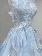 Light Blue Fashion Fairy Low Back Long Party Dress, Light Blue Classy Prom Dress