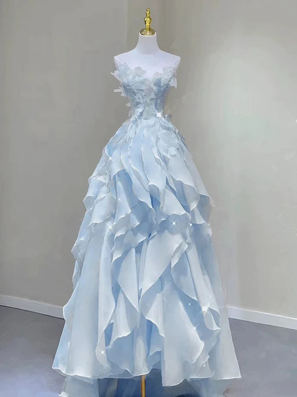 Light Blue Fashion Fairy Low Back Long Party Dress, Light Blue Classy Prom Dress Main image