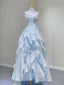 Light Blue Fashion Fairy Low Back Long Party Dress, Light Blue Classy Prom Dress