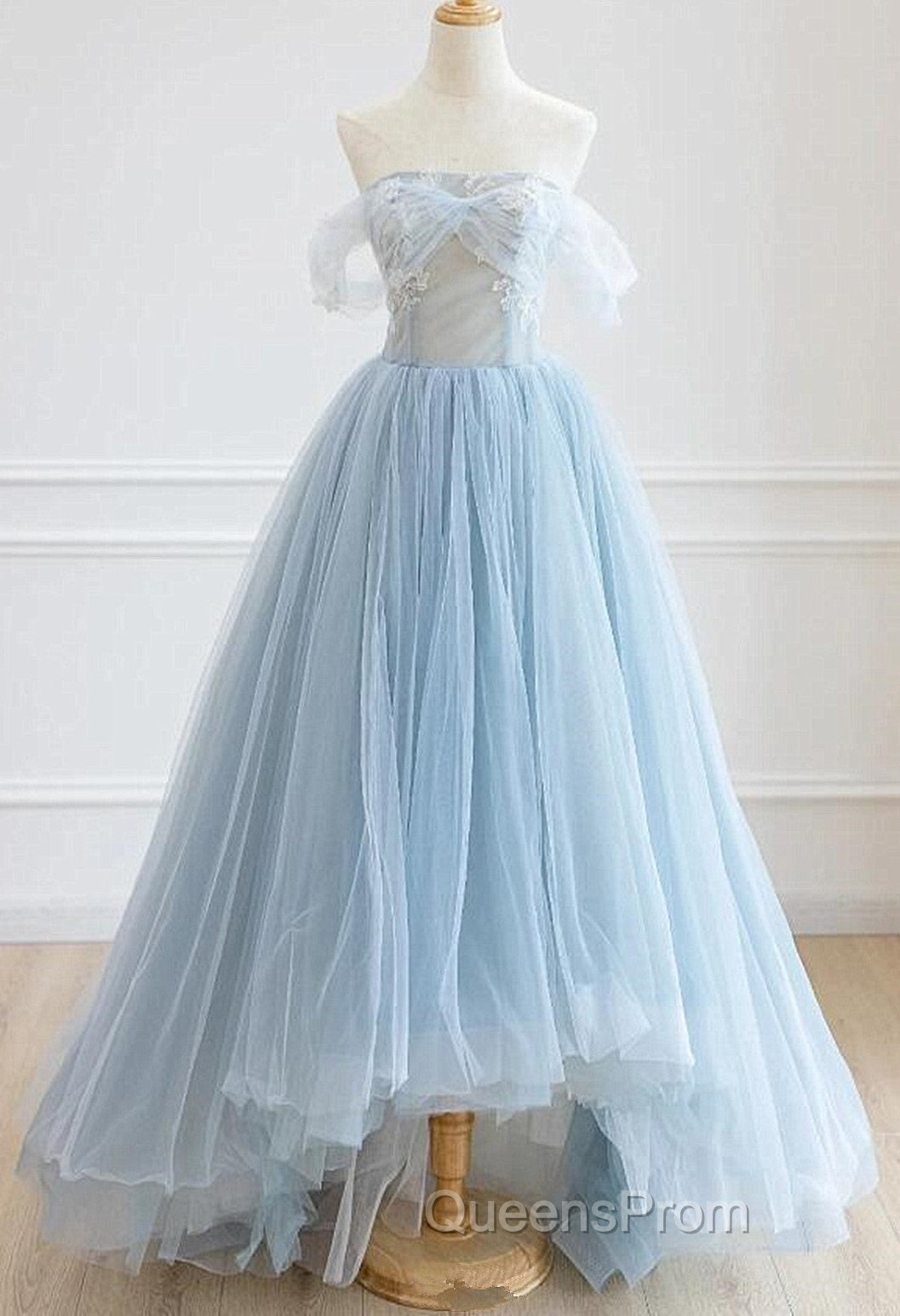 Light Blue High Low Tulle Sweetheart Evening Prom Dress, Light Blue Homecoming Dress Main image
